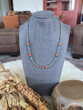 NWOT Native American Navajo Pearls With Turquoise & Spiny Oyster Necklace 🩵❤️💜